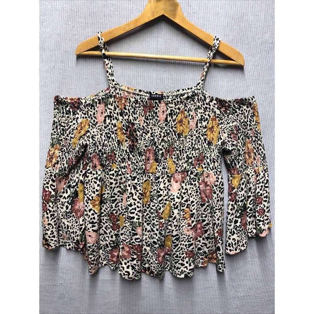 Torrid Top 2 18/20 2X Spaghetti Strap Off Shoulder Smock Animal Print Floral